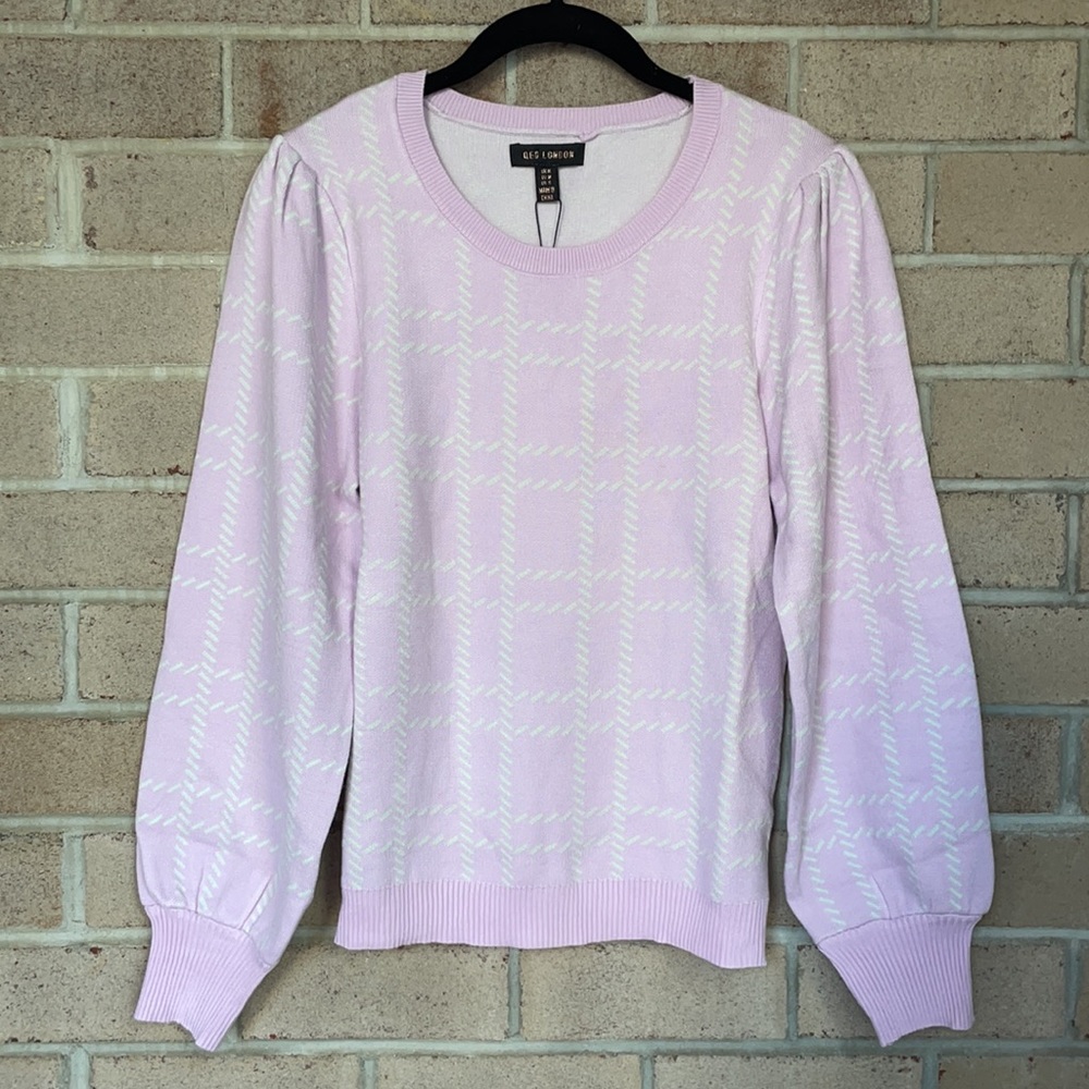 Lilac Grid Print Balloon Sleeve Sweater